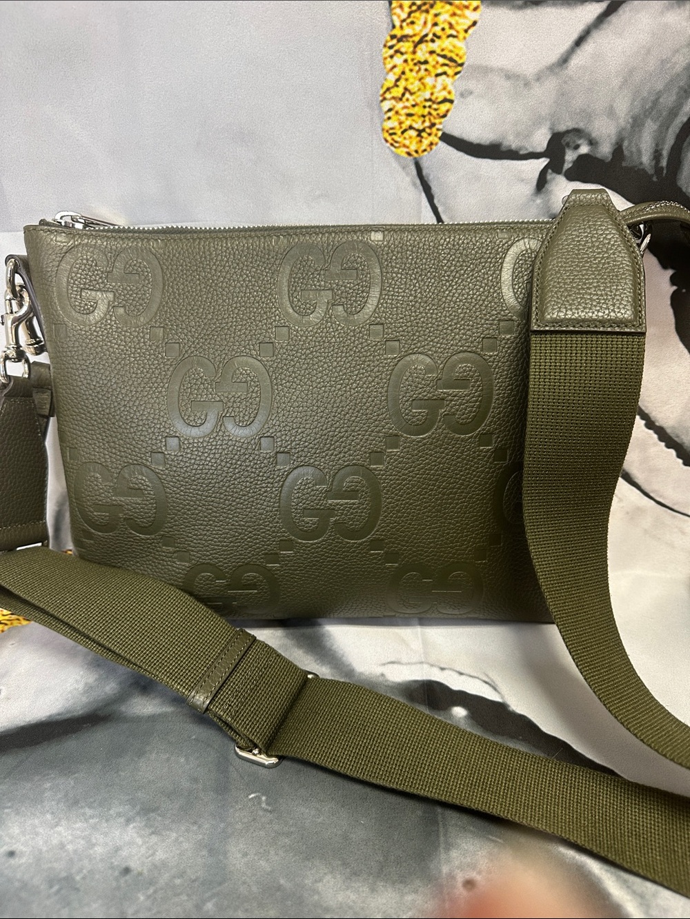 Gucci Olive Green Embossed GG Leather Crossbody